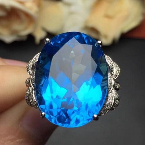 Topaz Ring Fine Jewelry Real 18K Gold AU750 Jewellery 100% Natural Blue Topaz Gemstone Female Rings for Women Fine Ring