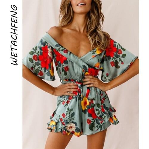 One Piece Shorts Rompers Summer Floral Shoulder Ruffles Beach Overalls For Women Playsuits Sexy High Wiast Mini Dress Jumpsuit