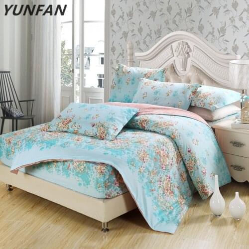 New cotton blue bedclothes flowers bedding set twin full queen king size Quilt/Duvet cover set 4pcs home textile free shipping