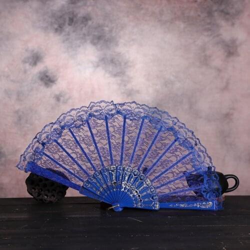 Lace Decorative Fans Chinese Style Dance Wedding Party Lace Silk Folding Hand Held Flower Fan Party Performance Hand Held Props