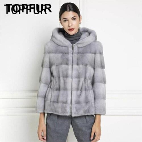 TOPFUR Genuine Leather Jacket Women Winter Coat Women Real Mink Fur Coat With Fur Hooded Basis Jacket With Zipper Real Fur Coats