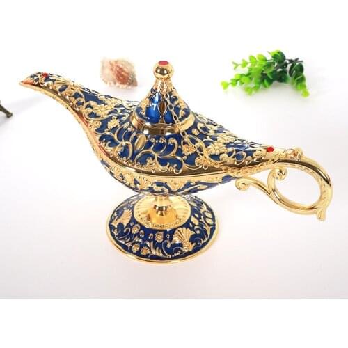Aladdin Lamp Retro Wishing Oil Lamp Pot Office Home Desktop Decor Table Ornaments Incense Burner Cosplay Costume Party Favor