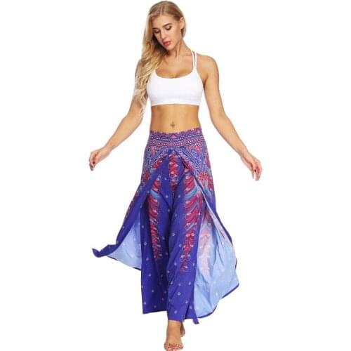 Summer Women Yoga Pants Wide Leg Trouser Bell-bottoms Sexy Flare Pant Vintage Bloomers Belly Dance Loose Flares Beach Sweatpants