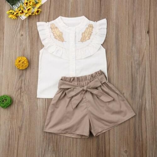 Toddler Kid Baby Girl Summer Outfit Ruffle Shirt Tops Bow Short Pants Girls Clothes Set Child Clothing