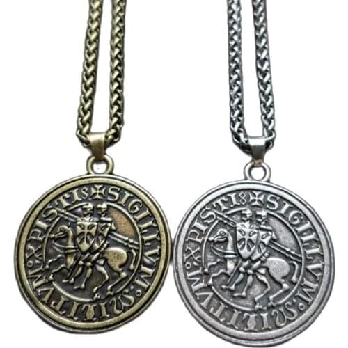 Men Amulet Jewelry Viking Double War Horse Greek Latin Knights Templar Exquisite Commemorative Seal Pendant Necklace Free ship