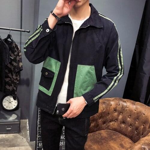 New Arrival Twin 2020 Patchwork Color Denim Slim Fit Pullover Jacket Fashion Tracksuit Casual Coat Men Streetwear 113