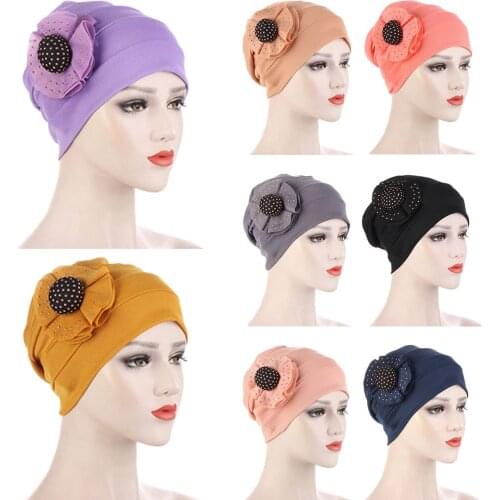 New Chemo Cap Muslim Women Hijab Night Stretch Sleep Flower Cancer Hair Loss Bonnet Hat Accessories Turban Forehead Pile Hat