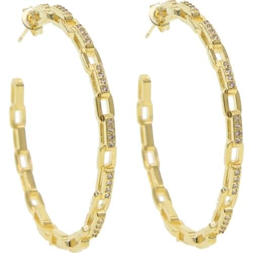 New arrived hiphop Rock Women jewelry iced out cz open link chain big hoop earring Gold silver color