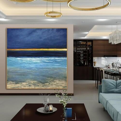 Hand Painted Landscape Oil Painting Wall Decor Handmade Abstract Blue Oil painting On Canvas For Living Room Decoration Unframed