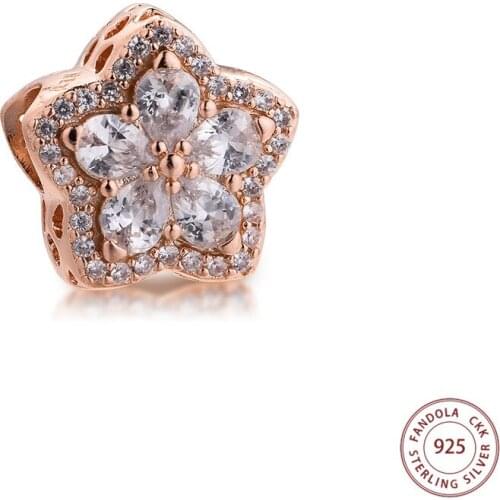 Fits Pandora Bracelet 925 Sterling Silver Rose Sparkling Snowflake Pave Charms Metal Beads DIY Jewelry Making Charmsy Kralen
