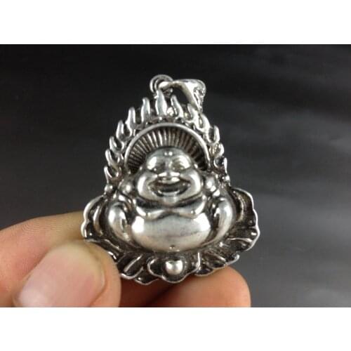 Collar con colgante de Buda amuleto de estatua de Dragón Volador de plata de Tíbet decorado antiguo