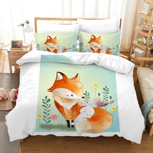 Cartoon Duvet Cover Sets for Kids 3D Kawaii Fox/Fish/Bunny Bedding Sets, Comforter Cover, Quilt Cover,150 Bed Set, King Size
