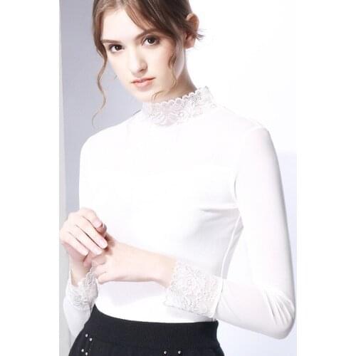 Plus Size XXXL Lace Women Clothing Autumn Spring Shirt Tops Winter Basic Female Elegant Long Sleeve Turtleneck Blouses Shirts