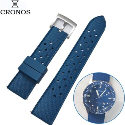 Cronos Watch Band 22mm 20mmTropical Rubber Strap Stainless Steel BronzeTongue Buckle Brushed