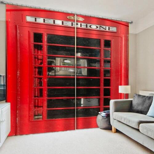 Luxury Blackout 3D Window Curtains For Living Room Bedroom red telephone hourse Decoration curtains