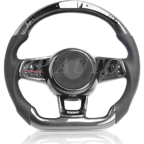 Custom Carbon Fiber with Perforated Leather & Trim & LED & Airbag cover For Volkswagen Golf R MK7 MK7.5 Steering Wheel