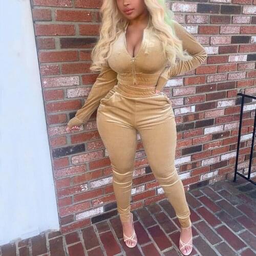 Sexy Autumn Velvet Tracksuit Women Two Piece Outfits 2 Piece Velvet Set Female Sweat Suits Velour Tracksuit Ladies Sweatsuit