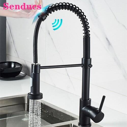 Touch Spring Kitchen Faucet Senducs Black Bronze Pull Out Spring Kitchen Mixer Tap Quality Brass Sensor Touch Kitchen Faucets