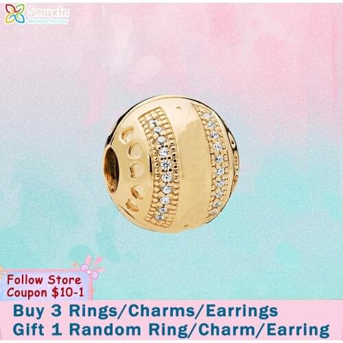 Smuxin 925 Sterling Silver Beads Round Clip Charms fit Original Pandora Bracelets for Women DIY Jewelry Making Birthday Gift