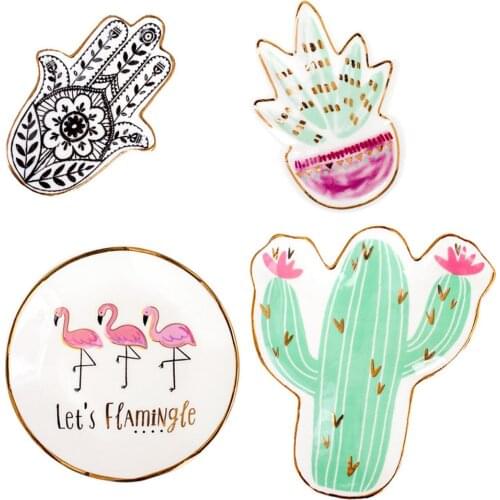 Homies 1pc Nordic Products Cactus Plate Ceramic Dish Nordic Style Decorative Crown Food Plate Jewelry Trays Rings Bracelets