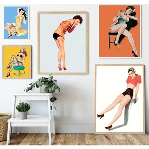 Vintage Pin Up Girl Posters and Prints Sexy Women Portrait Canvas Painting Wall Art Pictures for Bar Pub Man Cave Decor