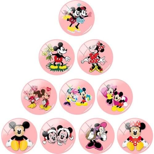 Disney Mickey Minnie Couple Jewelry Glass Cabochon Dome Flat Back DIY Jewelry Creation12mm/15mm/16mm/18mm/20mm