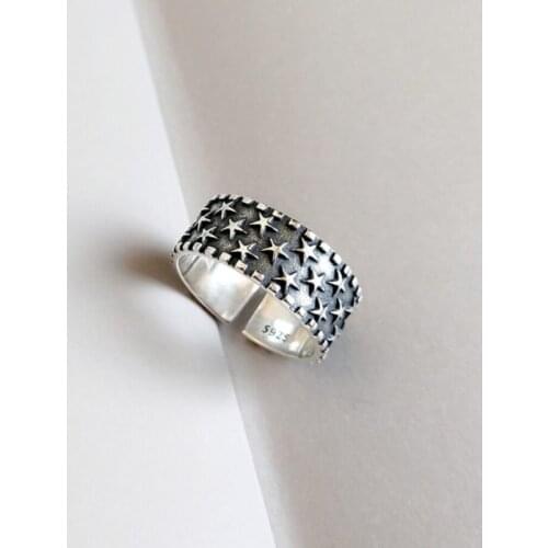 Sole Memory Fashion Stars Retro Thai Silver Personality Exquisite 925 Sterling Silver Female Resizable Opening Rings SRI294