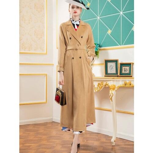 Spring Autumn Trench Coat for Office Lady Khaki Double Breasted Women Runway Coat Fall Clothes DZ2762