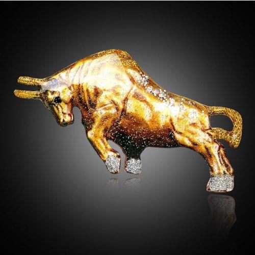 Zodiac Enamel Bull Brooch Animal Pin Brooches Women And Men Jewelry Vintage Rhinestone Cattle Pins Red Color High Quality