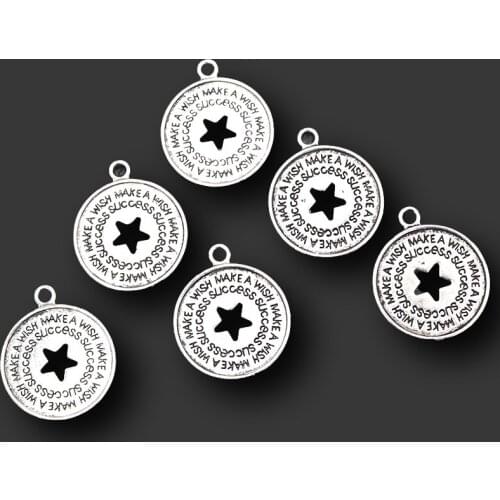 10pcs Silver Plated Round Five-Pointed Star Tag Pendants Make A Success Wish Charms DIY Necklace Bracelet Jewelry Crafts Making