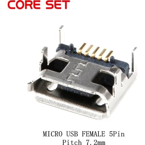 100PCS Micro USB Pitch 7.2mm 5 Pin Socket MINIUSB Female SMD DIP Connector