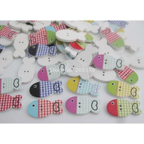 WBNWKW 13mm*25mm Fish shape wood sewing buttons Mix 100pcs Randomly Cute children clothes button