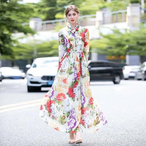 White Chiffon Bowtie Red Floral Dresses Women Fashion Elegant 2021 Summer Long Casual Sexy Office Work Daily Dress Plus Size