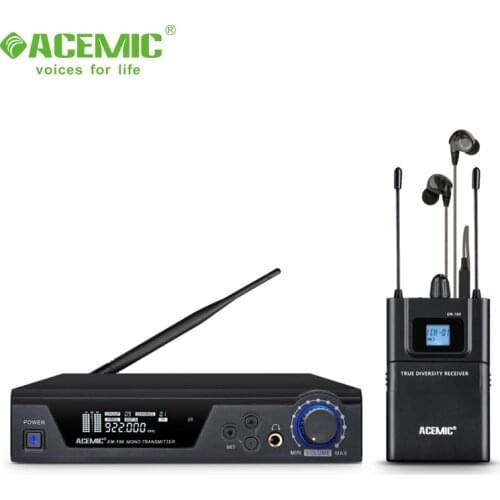 ACEMIC EM-100 Wireless in Ear Monitor System UHF Pro Audio 2 Channels 4 Receivers Bodypacks Monitoring with LCD Display