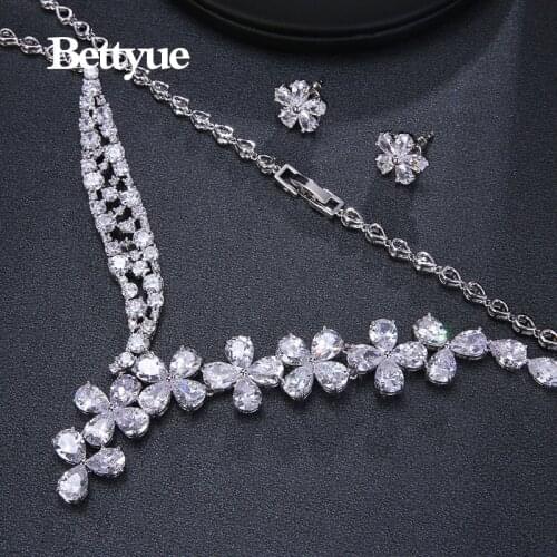 Bettyue Brand Fashion Luxury Cubic Zircon White Gold Color Flower Shape Jewelry Sets For Woman Florid Wedding Party Gifts