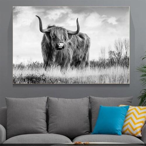 Black and White Freedom Animal Canvas Painting Cow Posters and Prints Wall Art Picture for Living Room Home Decoration Cuadros