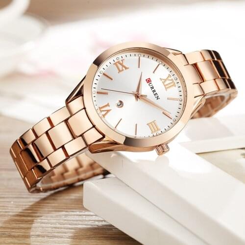 CURREN 9007 New Women Watch Top Luxury Brand Female Quartz Watch Ladies Fashion Dress Wristwatches Relogio Geminino Rose Gold