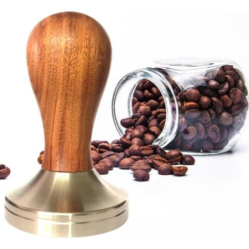 Wooden Espresso Coffee Tamper 51mm/58mm Stainless Steel Flat Base tamper for coffee barista tools coffee accessories portafilter