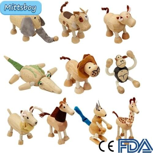 Kids Wooden Cartoon Wild Jungle 3D Zoo Animal Model Figures Tiger Panda Lion Collection Model Educational Toys for Children Gift