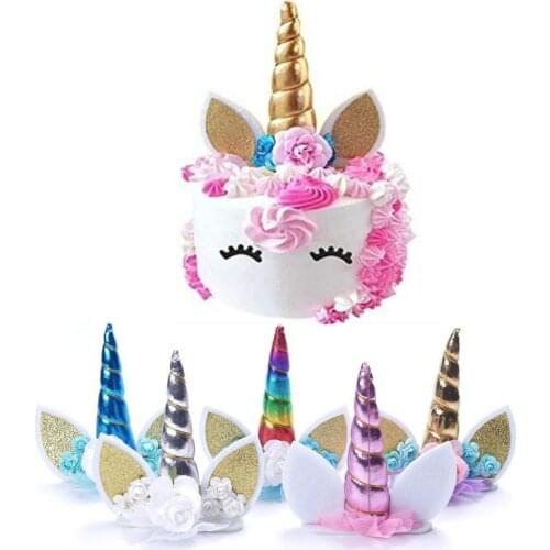 Unicorn theme happy birthday cake topper Colorful cartoon unicorn Birthday party cake topper for Baby shower desserts decoration