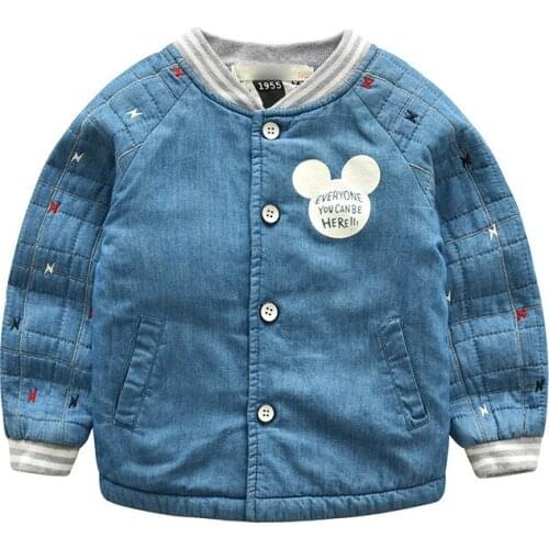 2019 Autumn Baby Boy Denim Jackets Coats Fashion Children Outwear Coat Girls Kids Jacket Cartoon Printing Thickening Cowboy Coat