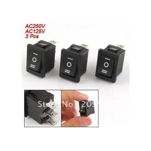 Electrical SPDT 3 Terminals Black Rocker Switch 3 Pcs