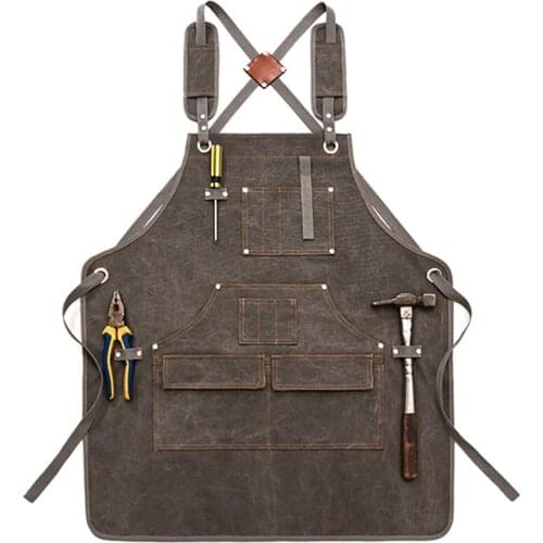 Woodworking Aprons Heavy Duty Waxed Canvas Work Apron with Pockets for Garden Carpenter Blacksmith Shop Apron