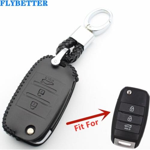 FLYBETTER Genuine Leather 3Button Flip Key Case Cover For Kia Carens/Cerato/Forte/K2/K3/K5/K4/K3S L103
