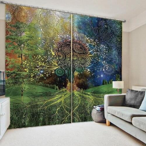 Photo green tree curtains D Window Curtain Foggy forest Luxury Blackout Living Room office Bedroom Customized size