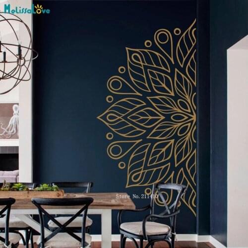 Half Mandala Wall Sticker Home Decor Living Room Murals Boho Hippie Zen Indian, Removable Yoga Decals Vinyl YT6184