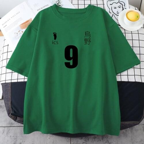 Haikyuu Number 9 Letter Womens Tee Shirt Hip Hop Loose Streetwear 2021 Summer Fashion Comic Tops Black Basis T-Shirt For Women