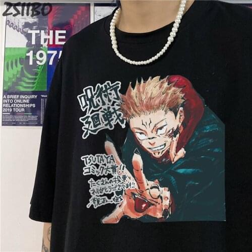 Anime Jujutsu Kaisen Yuji Itadori Printed Mens tshirt Unisex Short Sleeve T shirt Cool Cartoon HipHop T-shirt Male Streetwear
