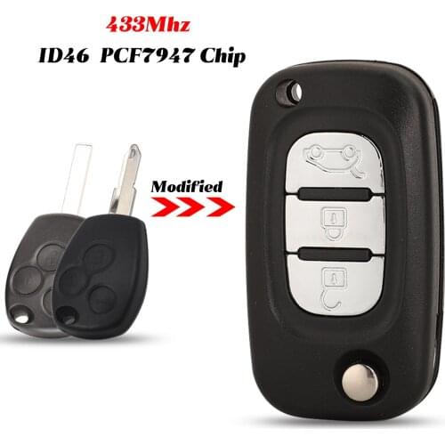 Jingyuqin 3 Buttons ID46 PCF7947 Chip 433Mhz For Renault Fluence Clio Megane Kangoo Modus FOB Flip Remote Car Key VA2 NE72 Blade