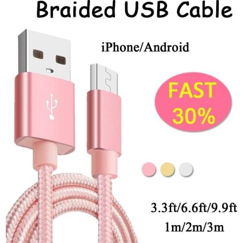 Nylon Micro USB Charger Cable for Huawei Mediapad T3 for HTC Desire 550 650 628 630 530 830 825 828 Data & Sync Charging Cable
